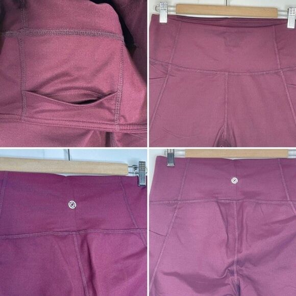 Women Leggings Shorts Large Red High Waisted Side Pockets Burgundy - Picture 9 of 12